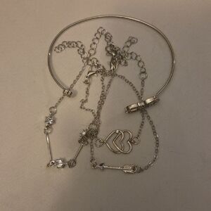 Elegant Silver Heart and Key Bracelet Set